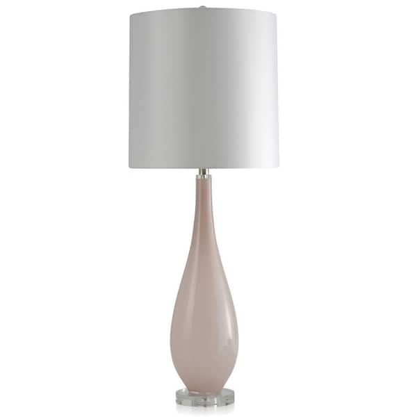 StyleCraft 40 in. Pink Frost Glass, Acrylic, Fabric Table Lamp with White Linen Shade