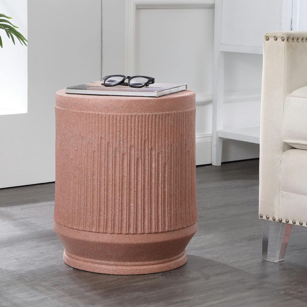 Kline 17.5" Blush Ribbed Round Poly-Resin Accent Table