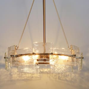 20.5 in. 6-Light Brass Modern Drum Chandelier, Farmhouse Island Pendant Light, DIY Gold Chandelier with Water Glass