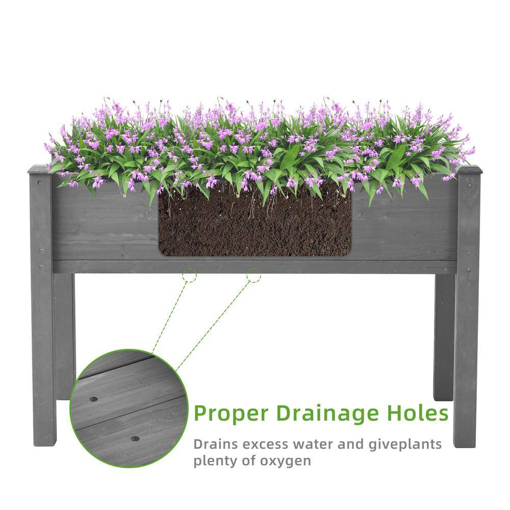 Gray Wooden Rectangular Elevated Raised Garden Bed for Outdoor Gardening