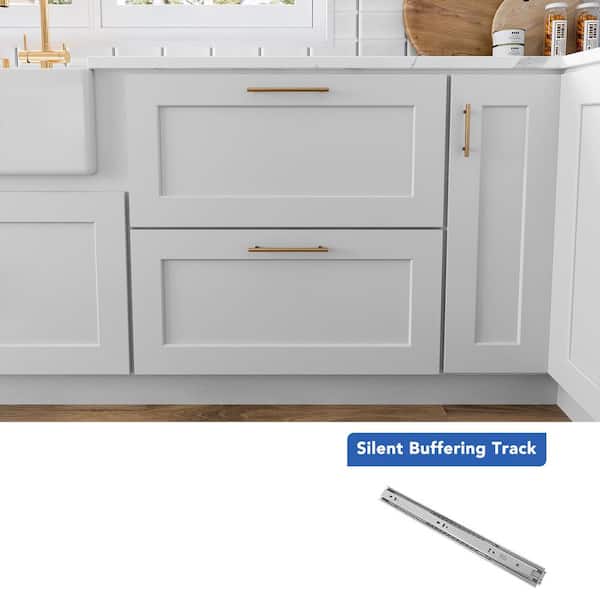 30 in. W x 24 in. D x 34.5 in. H Ready to Assemble Double Shaker 2 Drawers Base Kitchen Cabinet in Laguna Grey