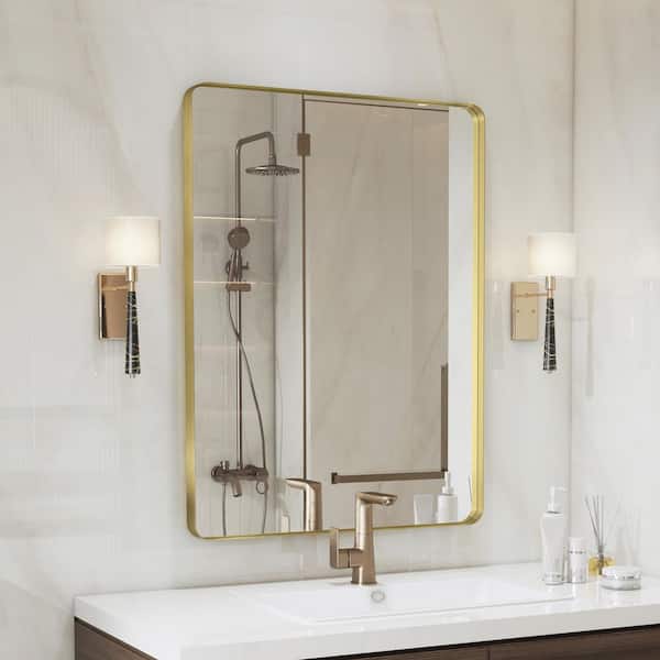 QuivaraView 22 in. W x 30 in. H Premium Aluminum Framed Rectangular Bathroom Vanity Wall Mirror in Gold