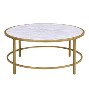 Mariana 36 in. Gold Round Faux Marble Coffee Table