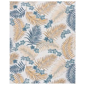 Sunrise Ivory/Blue Gold 8 ft. x 10 ft. Oversized Tropical Reversible Indoor/Outdoor Area Rug