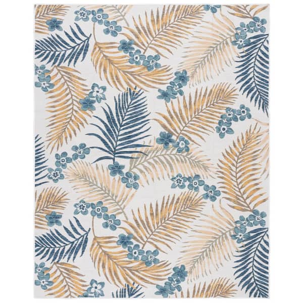 SAFAVIEH Sunrise Ivory/Blue Gold 8 ft. x 10 ft. Oversized Tropical Reversible Indoor/Outdoor Area Rug