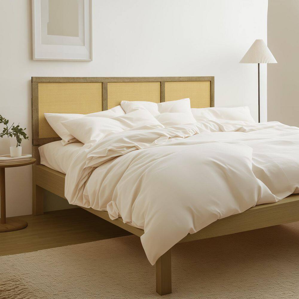 Natural Rubberwood and Rattan King Headboard