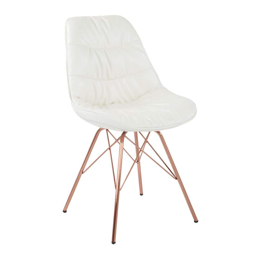 Mid-Century Modern Langdon White Faux Leather Side Chair with Rose Gold Metal Base