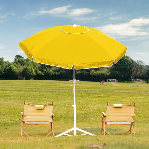 6 yellow patio umbrella GARSING 6.5-ft Steel Yellow Push-button Tilt Market Patio Beach Umbrella