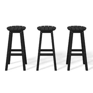 Laguna 29 in. HDPE Plastic All Weather Backless Round Seat Bar Height Outdoor Bar Stool in Black (Set of 3)