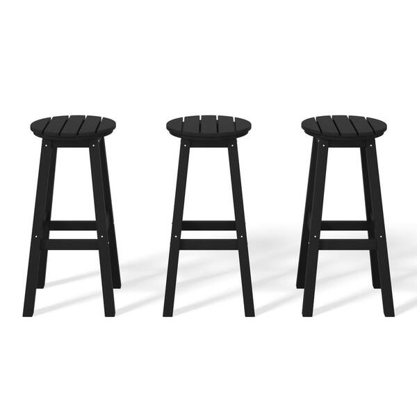WESTIN OUTDOOR Laguna 29 in. HDPE Plastic All Weather Backless Round Seat Bar Height Outdoor Bar Stool in Black (Set of 3)
