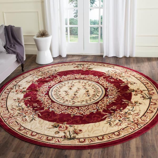 Lyndhurst Red/Ivory 8 ft. x 8 ft. Round Medallion Border Floral Area Rug