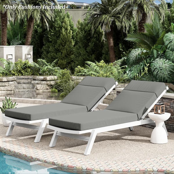 80 in. x 26 in. x 4 in. ( 2-Pack ) Outdoor Water-Resistant Replacement Chaise Lounge Seat Cushion Light Grey