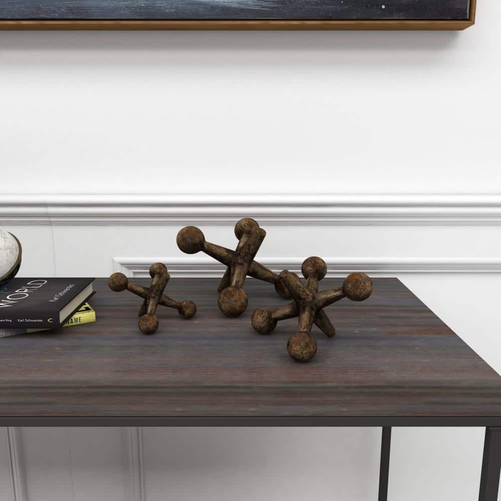Distressed Gold and Black Iron Jacks Sculpture Set, 9"