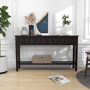 60 in. L Walnut Standard Rectangle Wood Console Table with Drawers