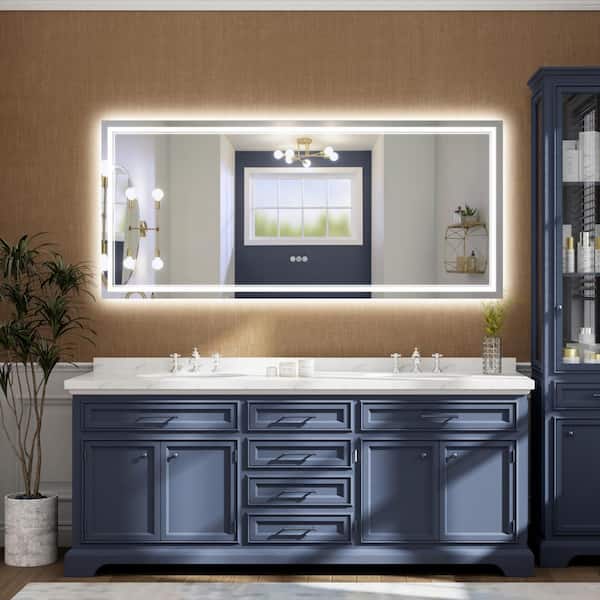 FORCLOVER 72 in. W x 32 in. H Rectangular Frameless Fog Free Dimmable Silver Wall Mount LED Lighted Bathroom Vanity Mirror