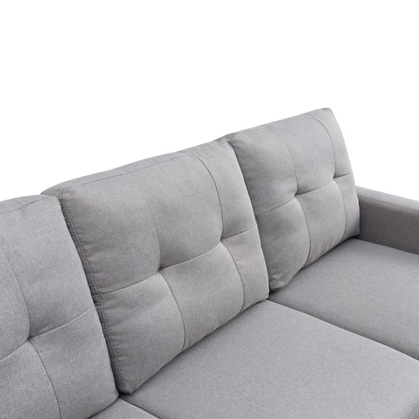 Boyel Living 82 In Pure Gray Polyester, Rasa Tufted Grey Sectional Sofa Bed Sleeper With Storage Chaise