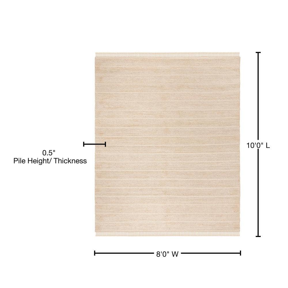 Ivory Stripe Hand-Woven Wool Blend 8' x 10' Area Rug