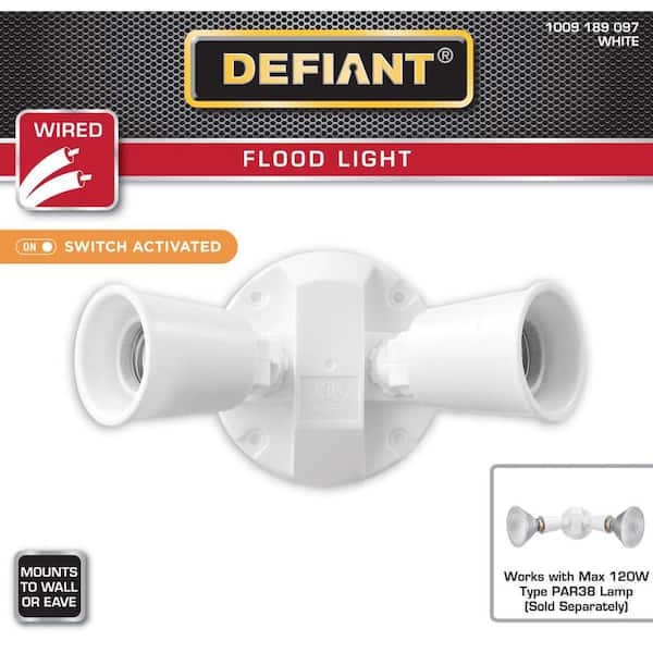 PAR White Switch Activated Wired Outdoor 2-Head Security Flood Light