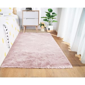 Mmlior Faux Rabbit Fur Pink 3 ft. x 5 ft. Fluffy Cozy Furry Area Rug