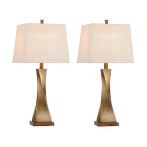27 in. Spiral Antique Brass Table Lamp Set (Set of 2)