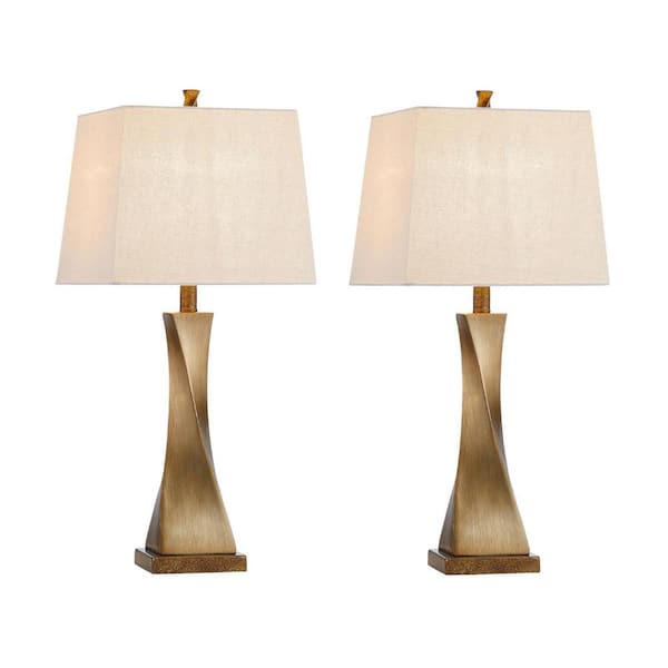 27 in. Spiral Antique Brass Table Lamp Set (Set of 2)