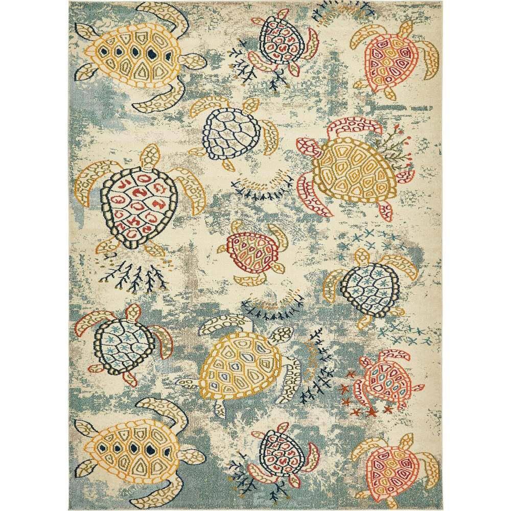 Blue Rectangular 9' x 12' Synthetic Stain-Resistant Area Rug
