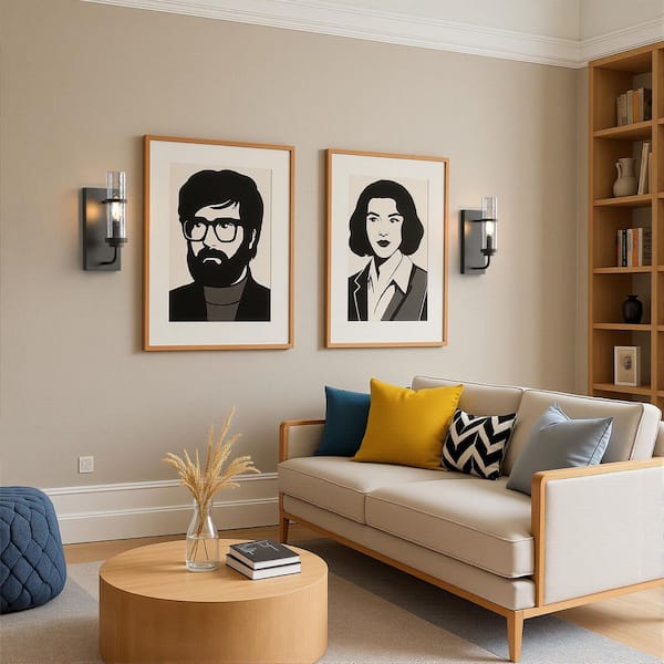 5 in. 1-Light Black Wall Sconce, Farmhouse Industrial Vanity Light Fixture with Clear Glass Shade for Bathroom, Hallway