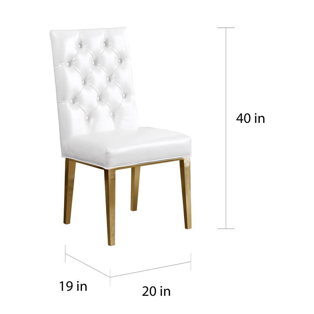 White Faux Leather Tufted Side Chairs with Chrome Legs