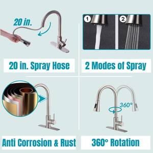 Single-Handle Pull Down Sprayer Kitchen Faucet with 2 Modes Spray, Pull Out Spray Wand in Brushed Nickel