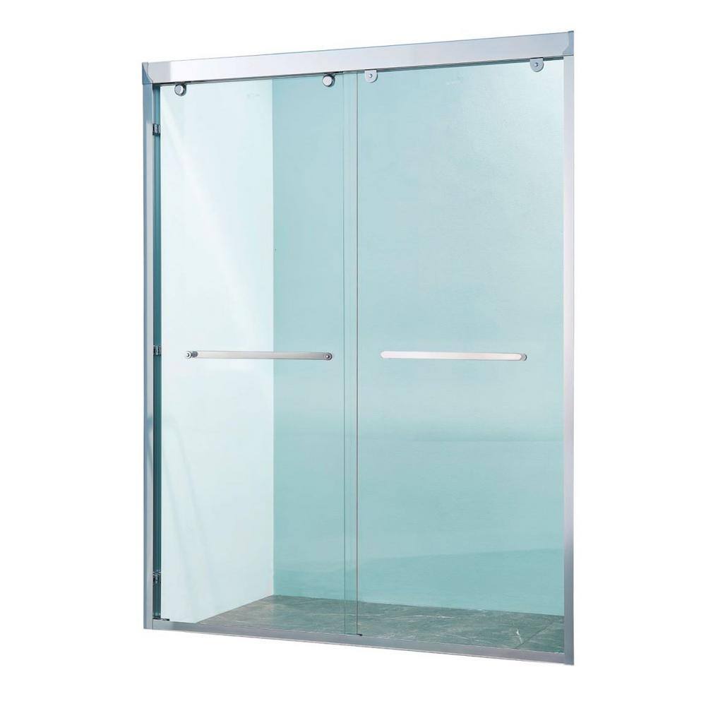 60" Chrome Frameless Double Sliding Shower Door with Clear Glass