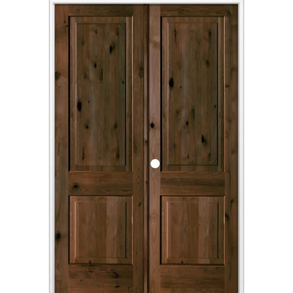 60 in. x 96 in. Rustic Knotty Alder 2-Panel Right Active Solid Core BEHR Espresso Stain Double Prehung Interior Door price history on PriceWatchPro