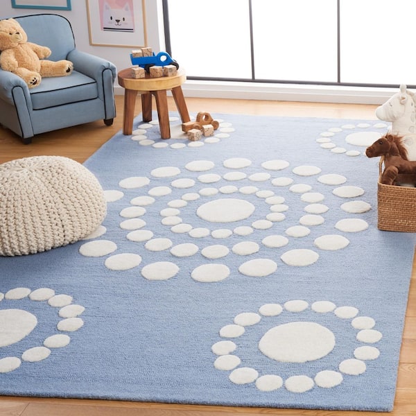 Kids 4 ft. x 6 ft. Blue/Ivory Floral Polka-Dot Area Rug