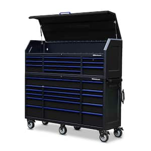 72 in. W x 20 in. D 26-Drawer Tool Chest and Cabinet Combo with Power and USB Outlets in Black and Blue
