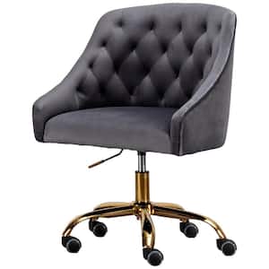 Dulce Dark Gray Velvet Swivel Task Chair with Gold Base