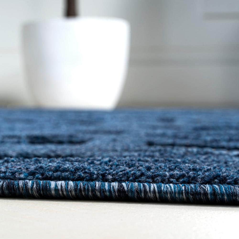 Navy Geometric Synthetic Reversible Rectangular Area Rug 63" x 8.7"