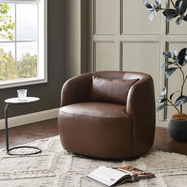 Brown PU Faux Leather Upholstered Swivel Armchair Set of 1