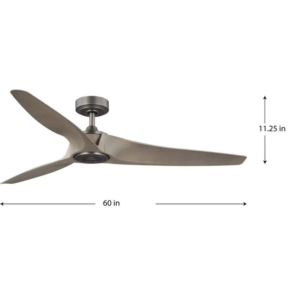 Manvel 60" Antique Nickel 3-Blade Smart Ceiling Fan with Remote