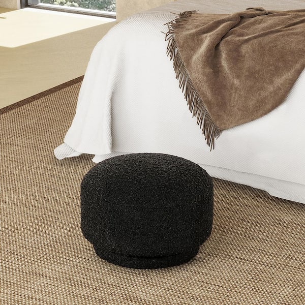 Noble House Trulian Black Fleeced Teddy Modern Upholstered Footstool Ottoman
