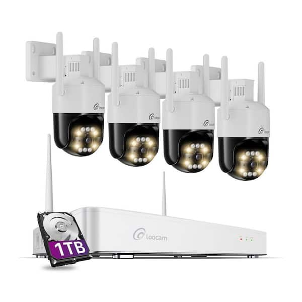 4K 8-Channel 1TB Wi-Fi 6 Wireless Security Camera System with 4 8MP PT Spotlight Camera, Color Night Vision, 2-Way Audio