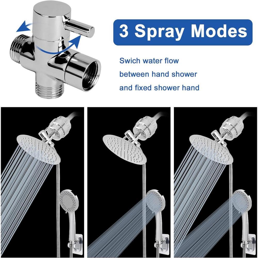 Chrome 8'' Rain Shower Head with 5-Settings Handheld Filter Combo