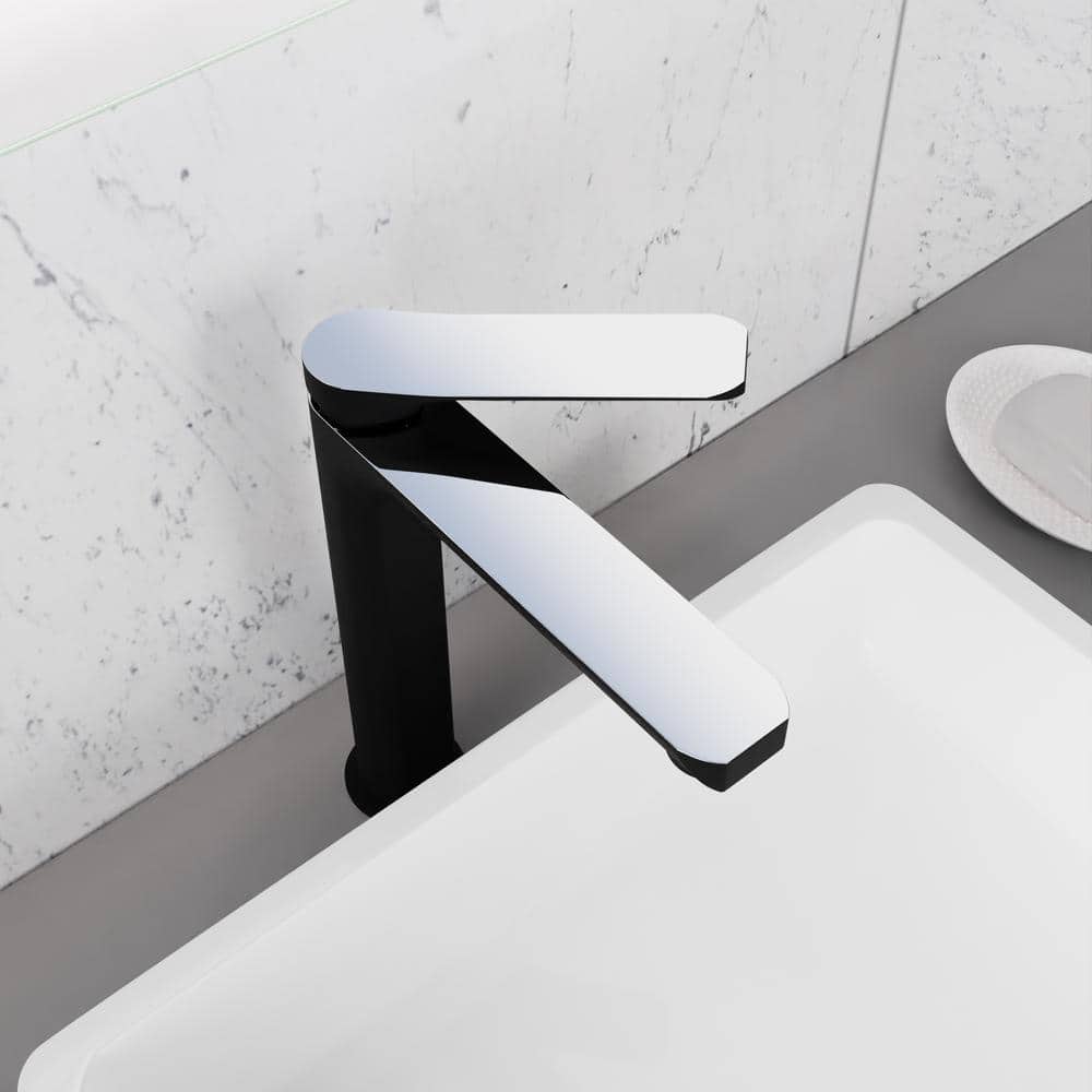 Matte Black and Chrome Single Handle Bathroom Faucet with Pop-Up Drain