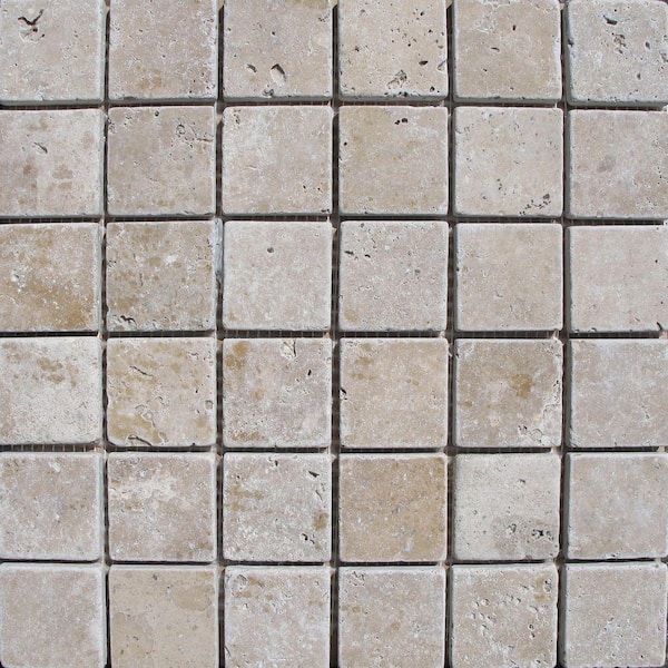 MSI Noche 12 in. x 12 in. x 10 mm Tumbled Travertine Mesh-Mounted Mosaic Tile