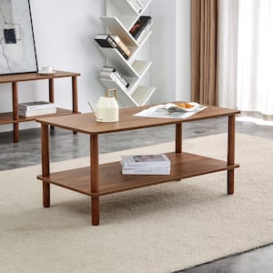 40.00 in. Modern 2-Tier Walnut Rectangular Wood Coffee Table with Open Storage Shelf for Living Room