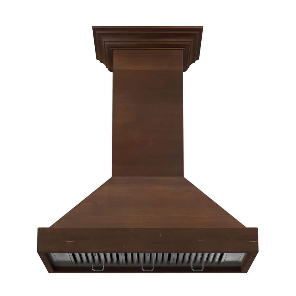 30'' Walnut and Stainless Steel Wall Mount Range Hood