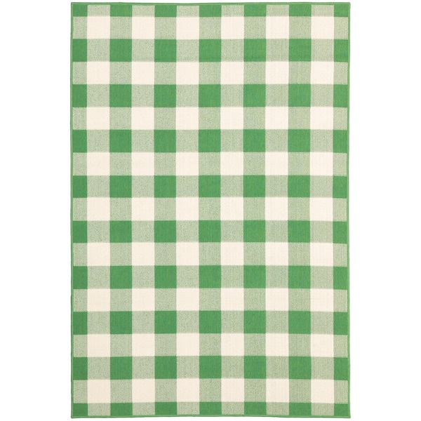 Messina Green/Ivory 8 ft. x 11 ft. Geometric Gingham Check Polypropylene Indoor/Outdoor Area Rug