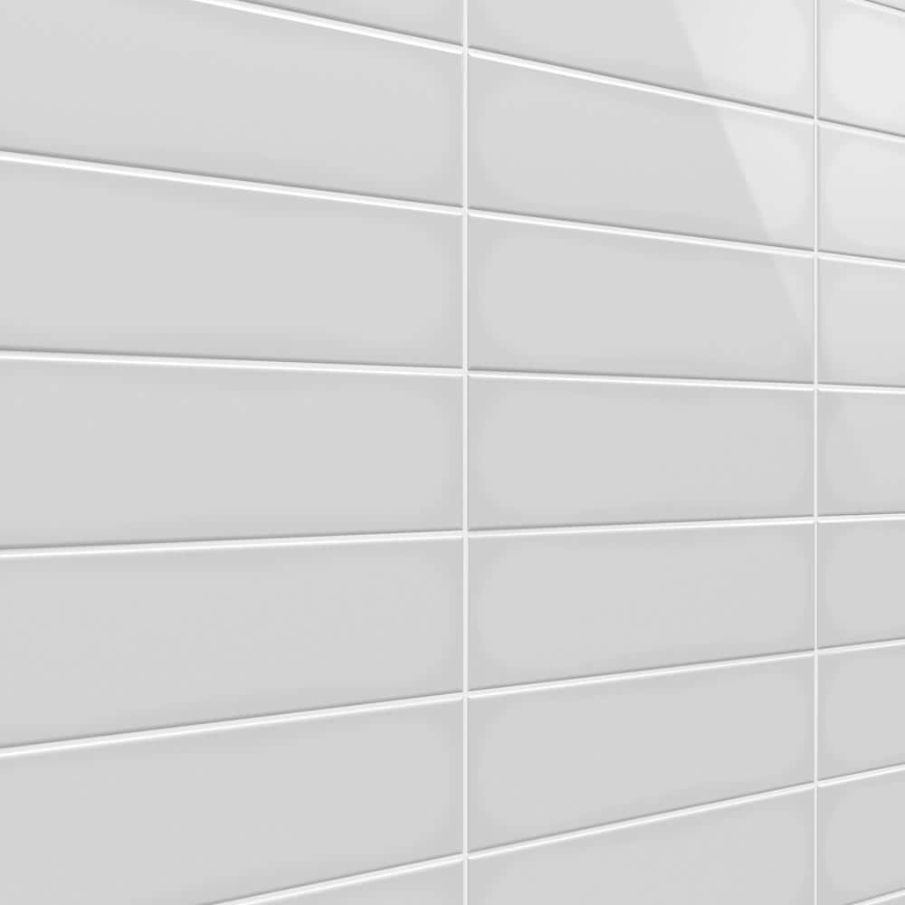 Light Gray Polished Porcelain Subway Wall Tile 3.93 x 11.81 in