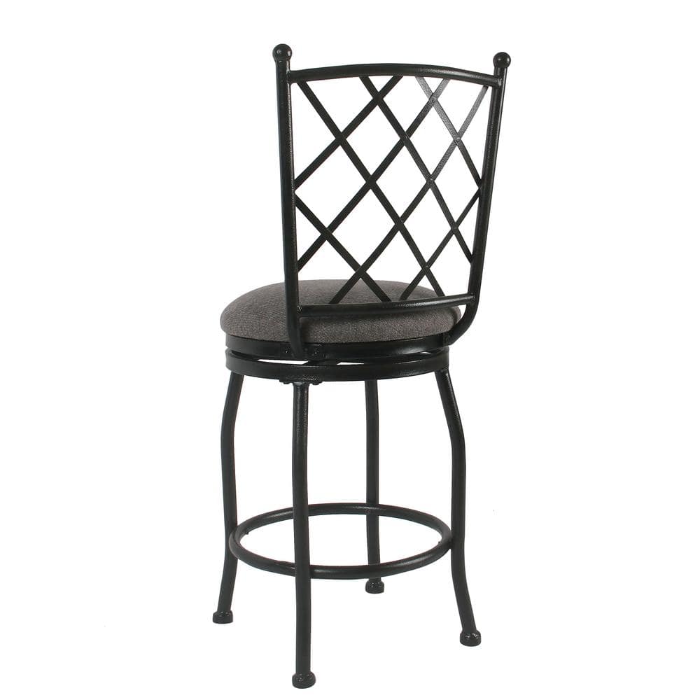 Tristan 24" Swivel Counter Stool in Black Metal with Gray Cushion
