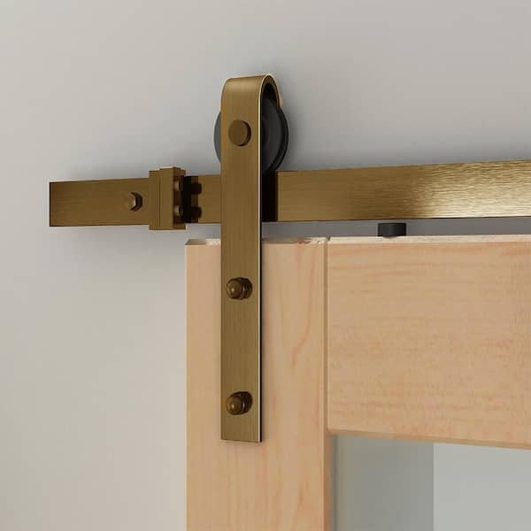 Quiet Glide 96 in. Soft Close Satin Brass Sliding Barn Door Hardware and  Track Kit NT140009W9606SC - The Home Depot
