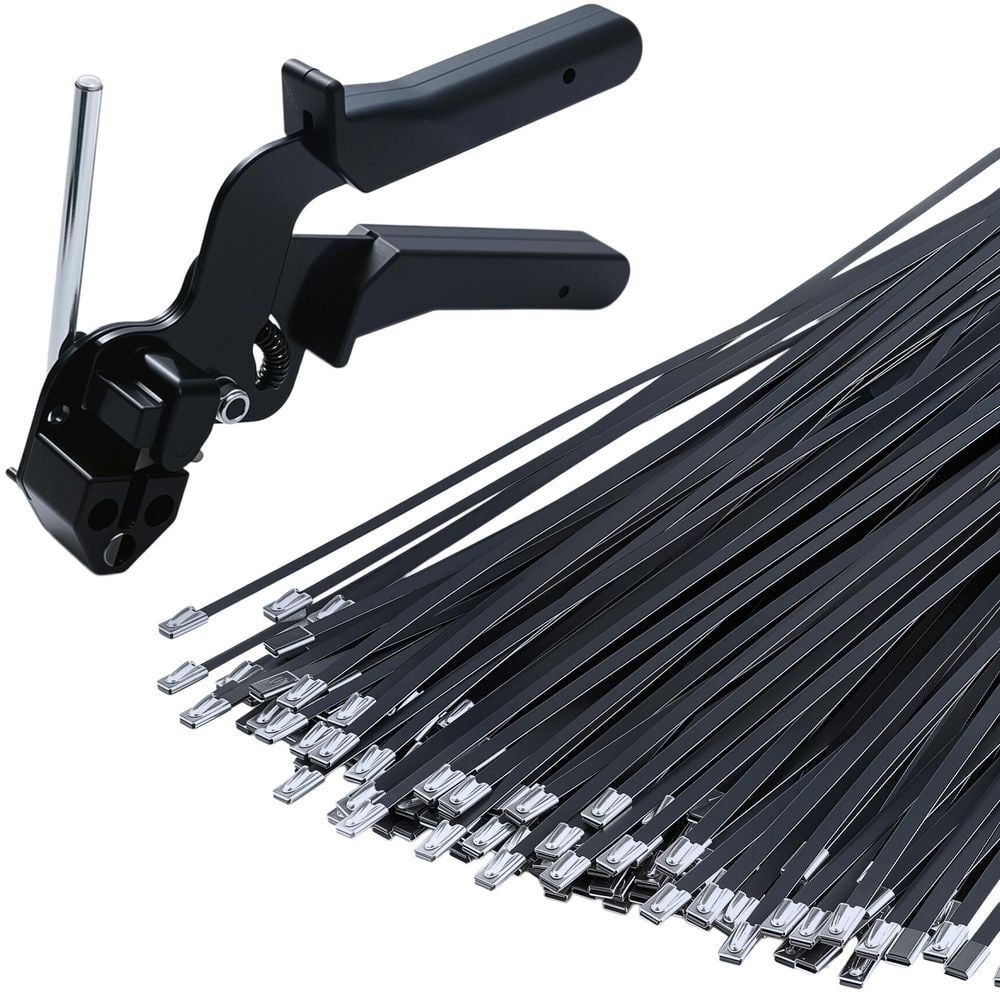 Black Coated Stainless Steel Cable Tie Tool Kit with 11.8 in. Self-Locking Metal Zip Ties for Chain Link Fence Hardware price history on PriceWatchPro