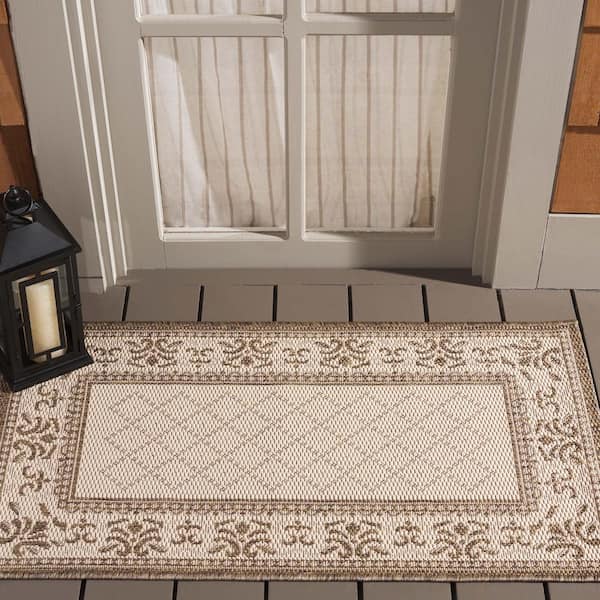 Courtyard Natural/Brown Doormat 2 ft. x 4 ft. Border Indoor/Outdoor Patio Area Rug
